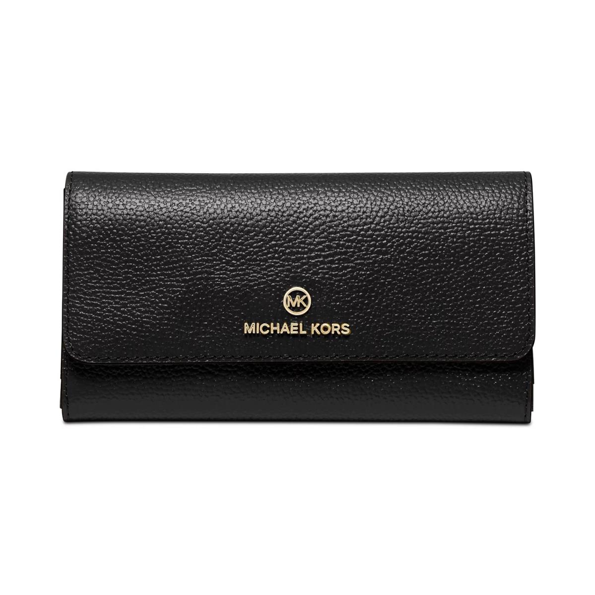 Michael Kors Jet Set Charm Leather MK Signature Large Trifold Wallet Black/Gold