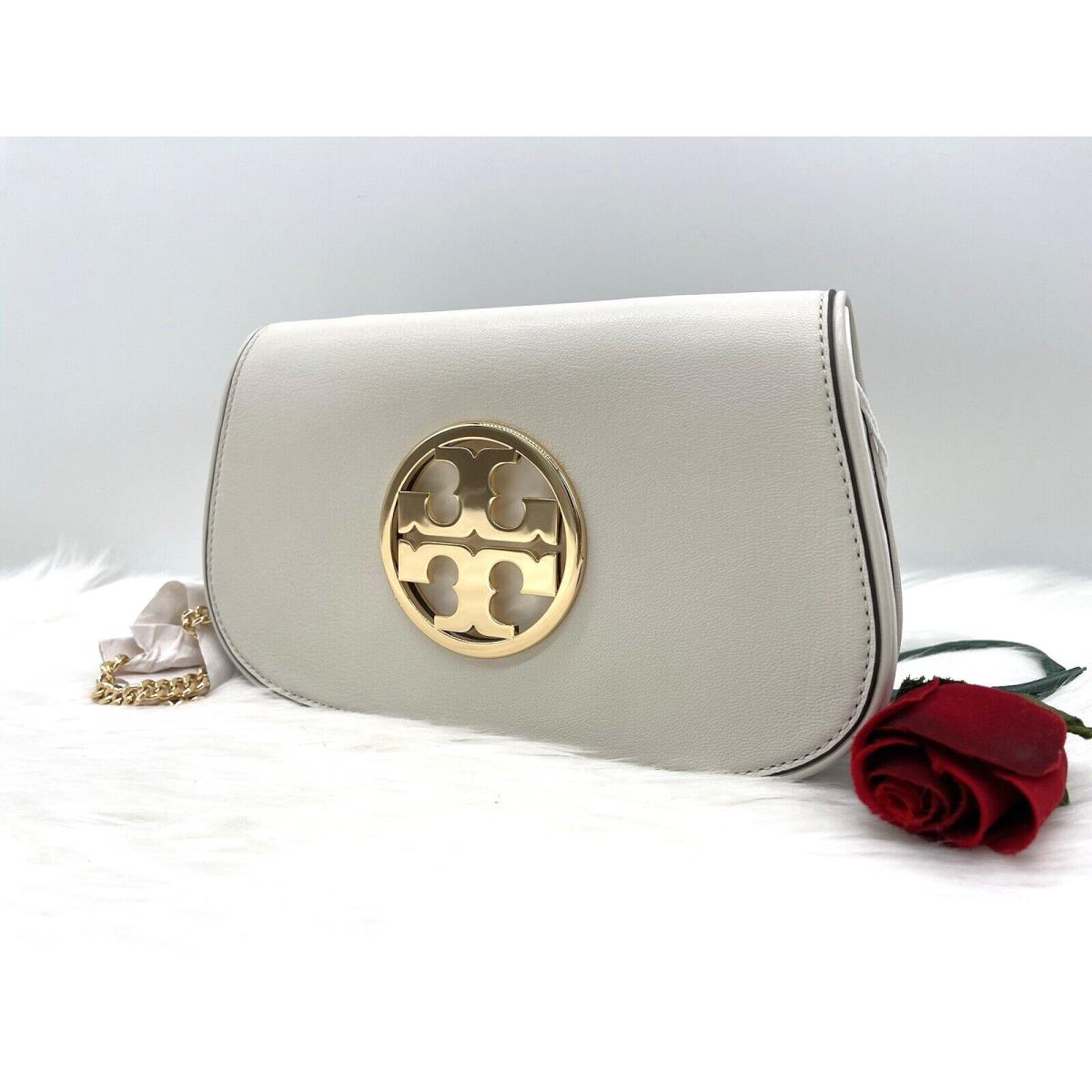 Tory Burch Reva Leather Clutch Convertible Shoulder Bag In Ivory