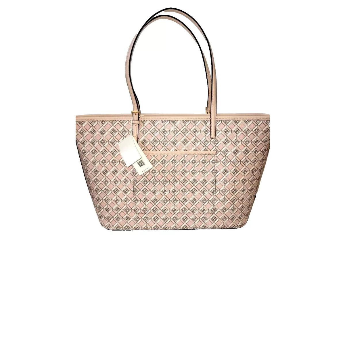 New/tags Tory Burch Large Geo Logo Top Zip Tote Dusted Blush Pink Purse