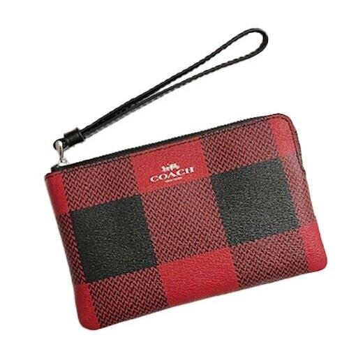 Coach Corner Zip Wristlet Plaid Printed Canvas Corner Zip Wristlet C7307