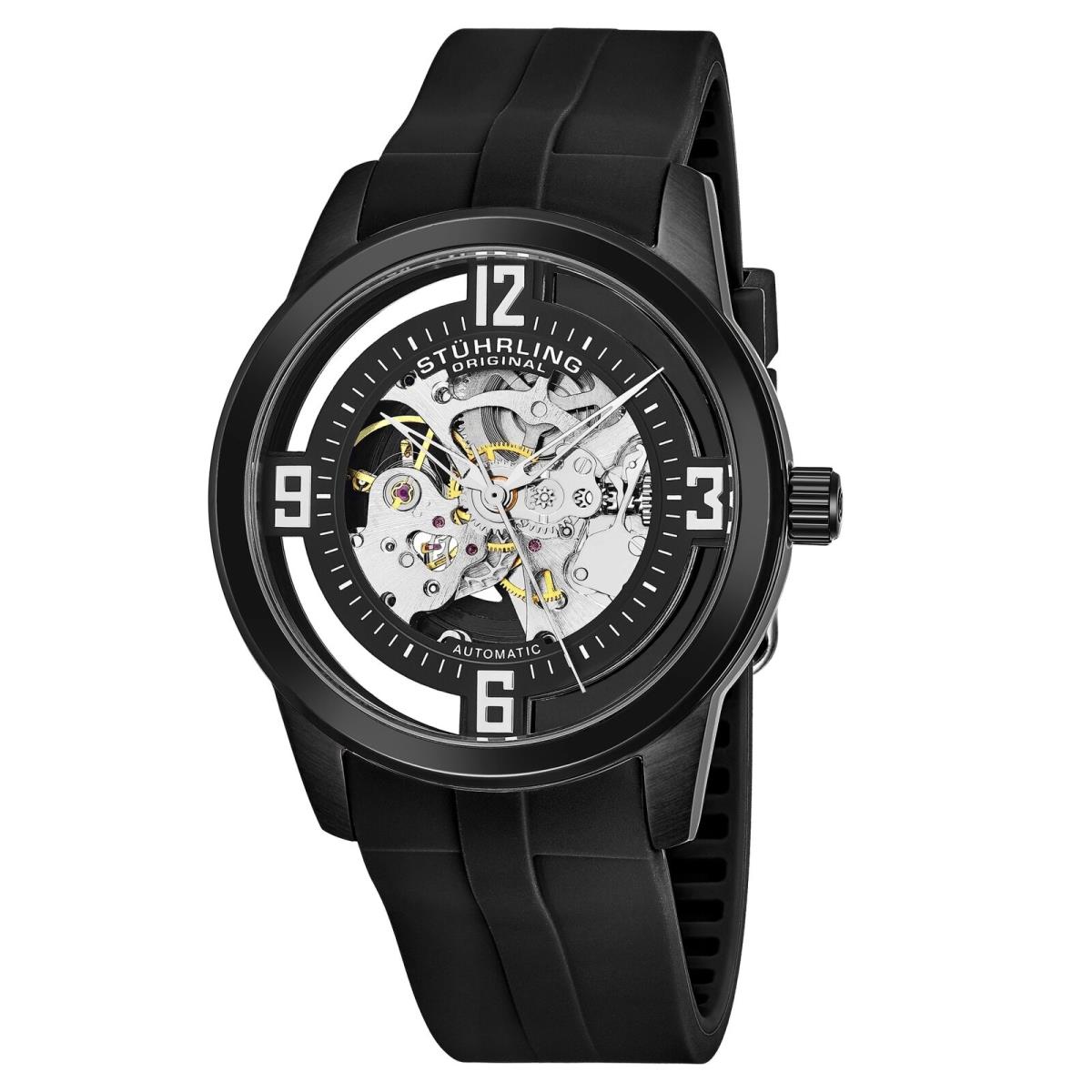 Stuhrling 877C 07 Winchester Automatic Skeleton Black Rubber Strap Mens