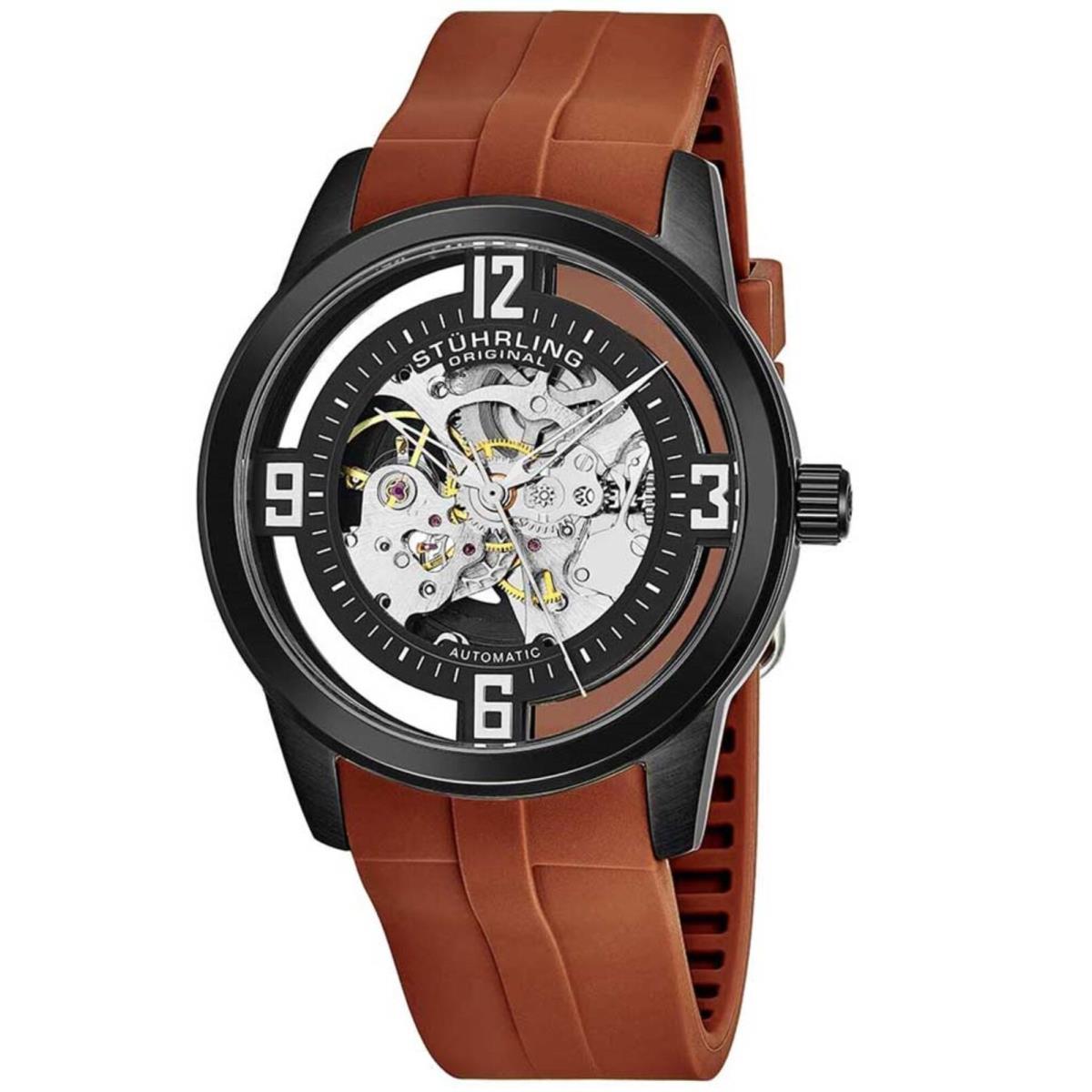 Stuhrling 877C 06 Winchester Automatic Skeleton Brown Rubber Strap Mens