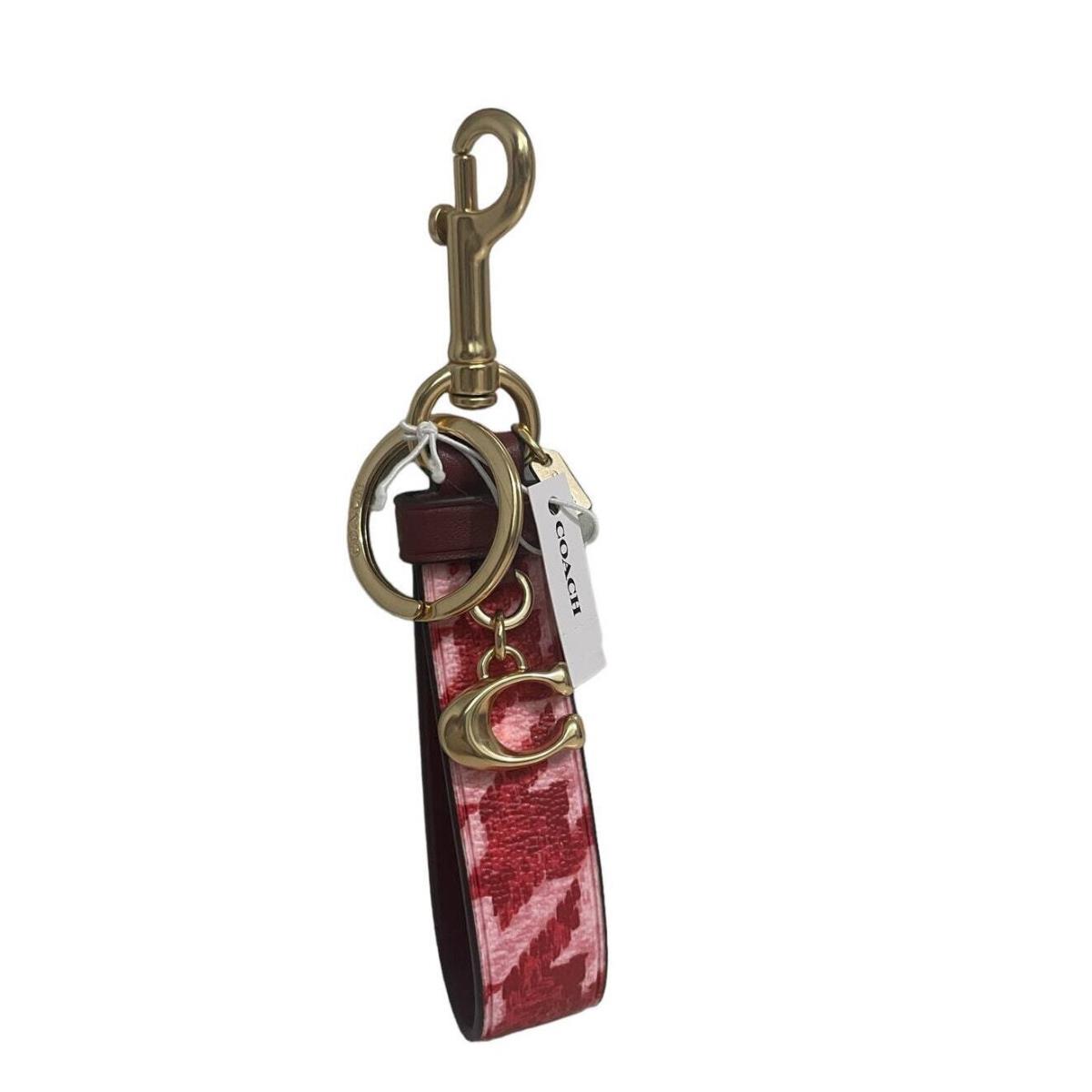 Coach Houndstooth Print Im/pink/red Loop Bag Charm Key Cha