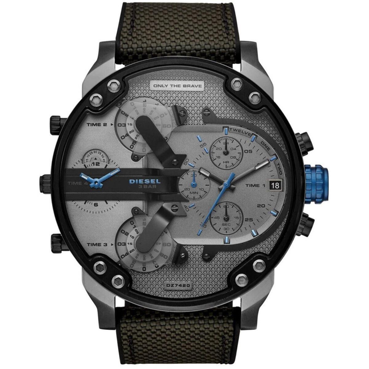 Diesel DZ7420 Mr. Daddy 2.0 Chronograph Black Grey Blue - Dial: Gray, Band: Black, Bezel: Black