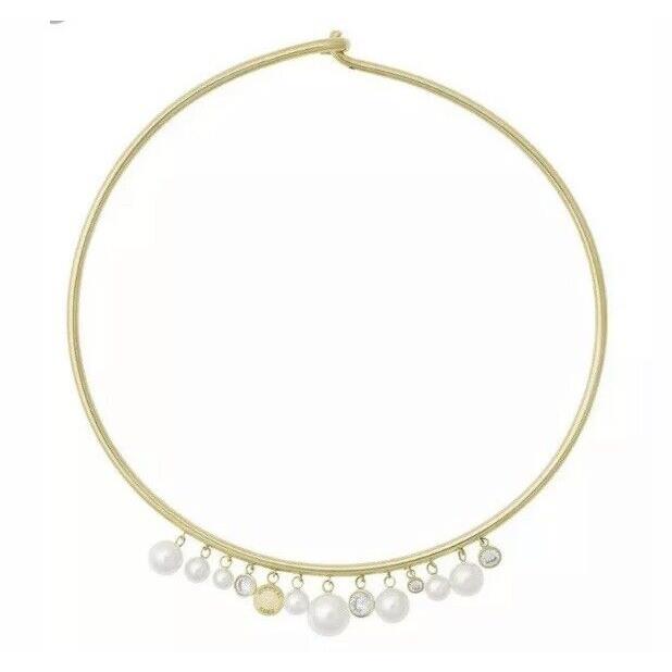 Michael Kors Gold Tone Pearl CZ Hinged Choker Necklace MK 900