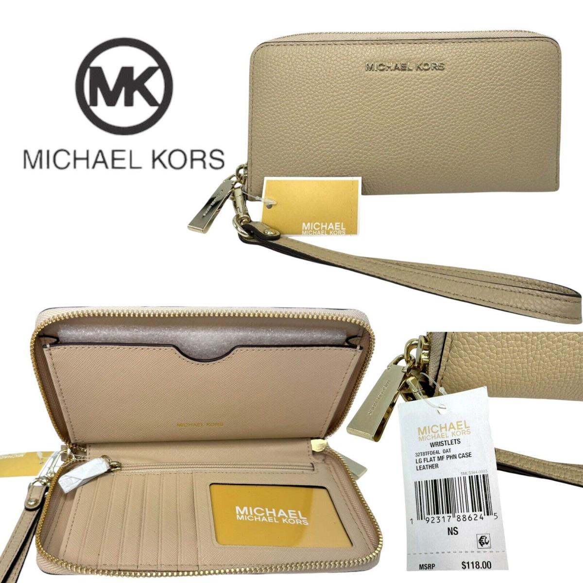 Michael Kors Jet Set Sig Leather Wallet LG Flat MF Phone Case Oat 32T8TFDE4L