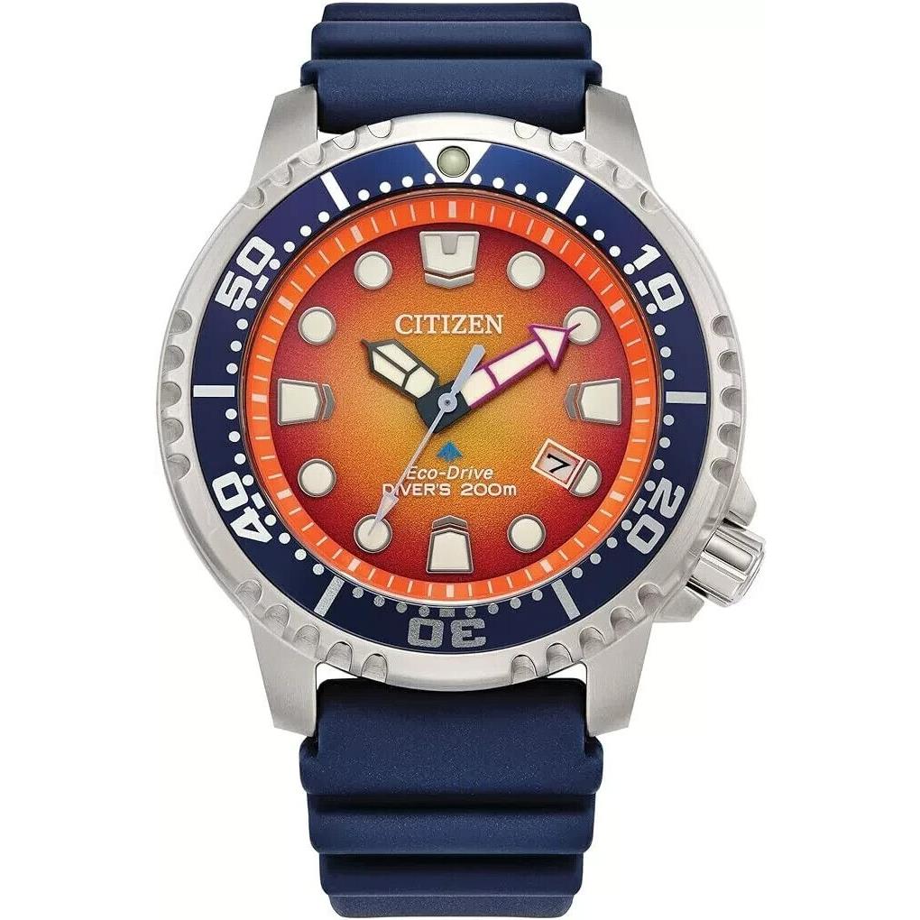 Citizen Promaster Dive Orange Dial Men`s Watch BN0169-03X - Dial: Orange, Band: Blue, Bezel: Orange, Blue