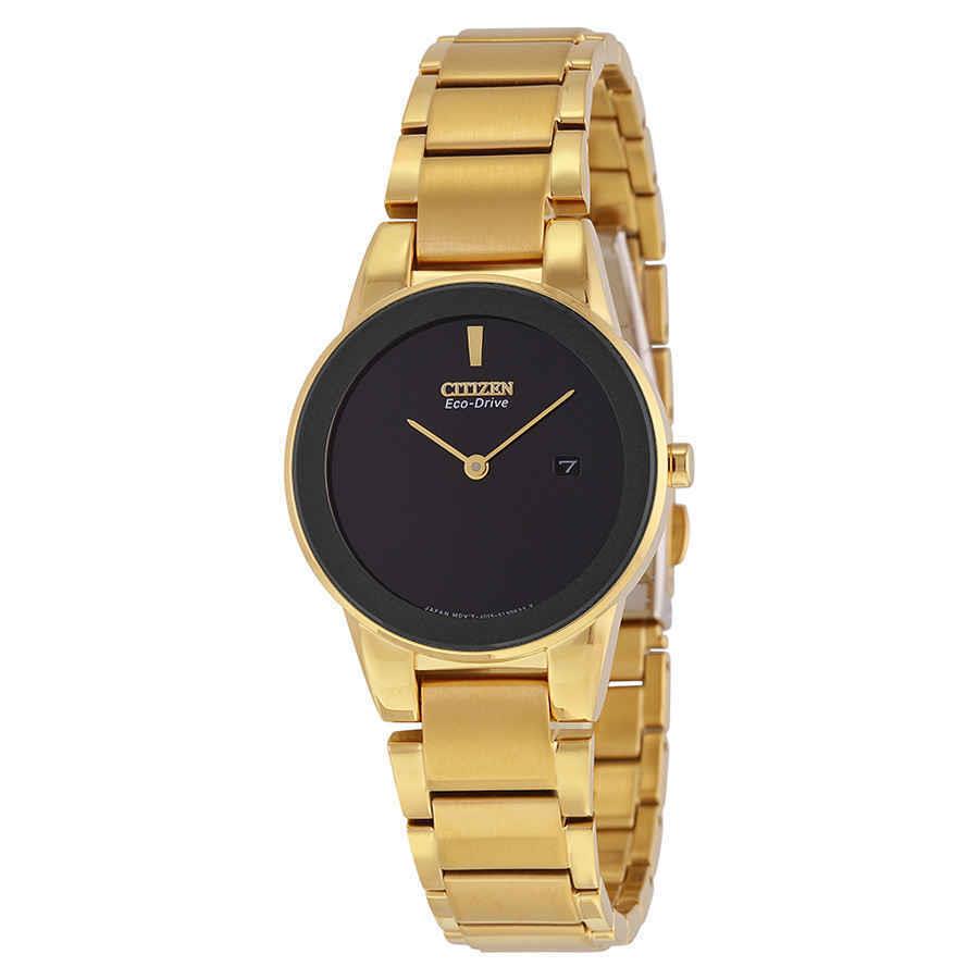 Citizen Axiom Black Dial Yellow Gold-tone Ladies Watch GA1052-55E - Dial: Black, Band: Gold, Bezel: Yellow Gold-tone