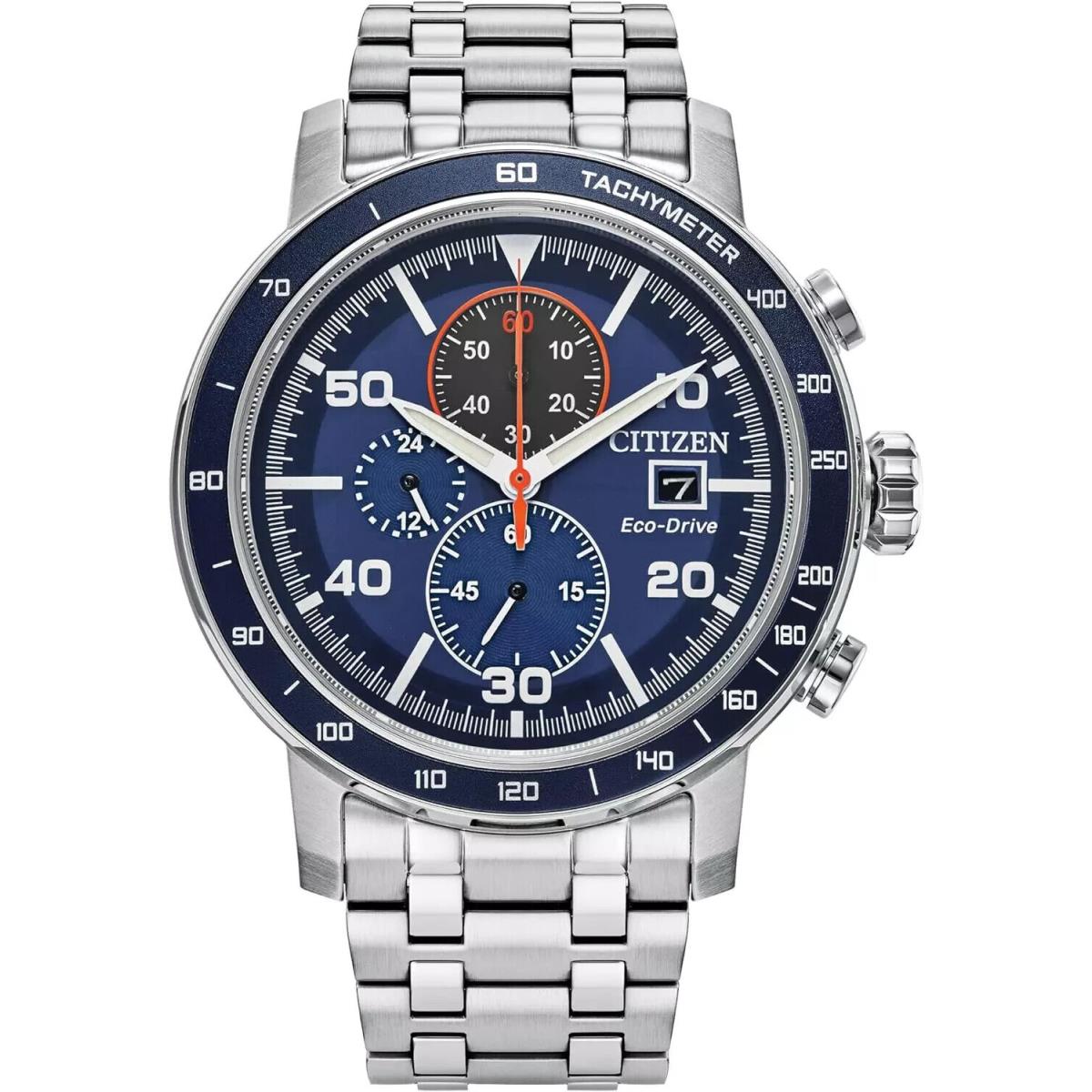 Citizen CA0850-59L Brycen Chronograph Tachymeter Eco-drive Blue Dial Men`s Watch