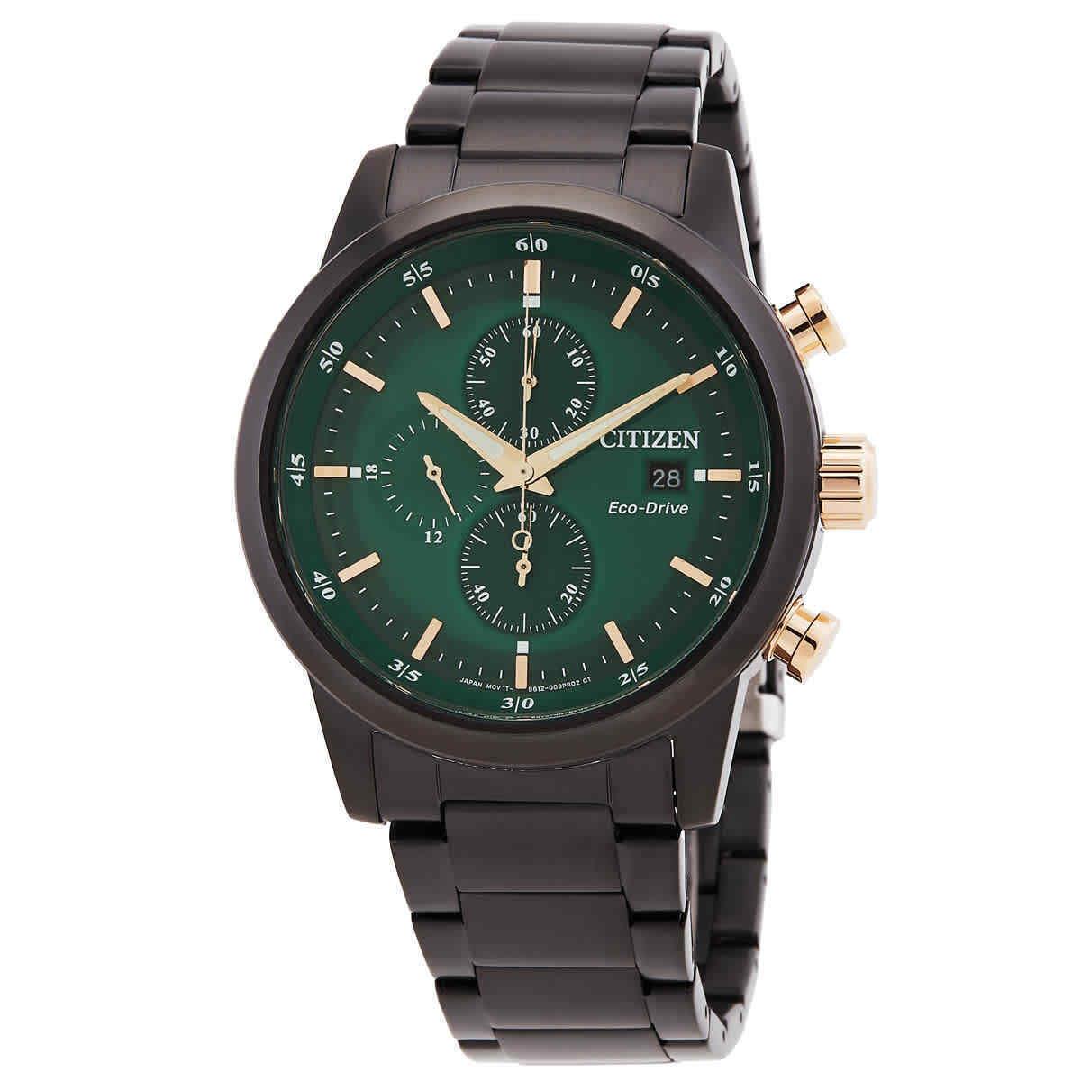 Citizen Chronograph Eco-drive Green Dial Men`s Watch CA0746-85X