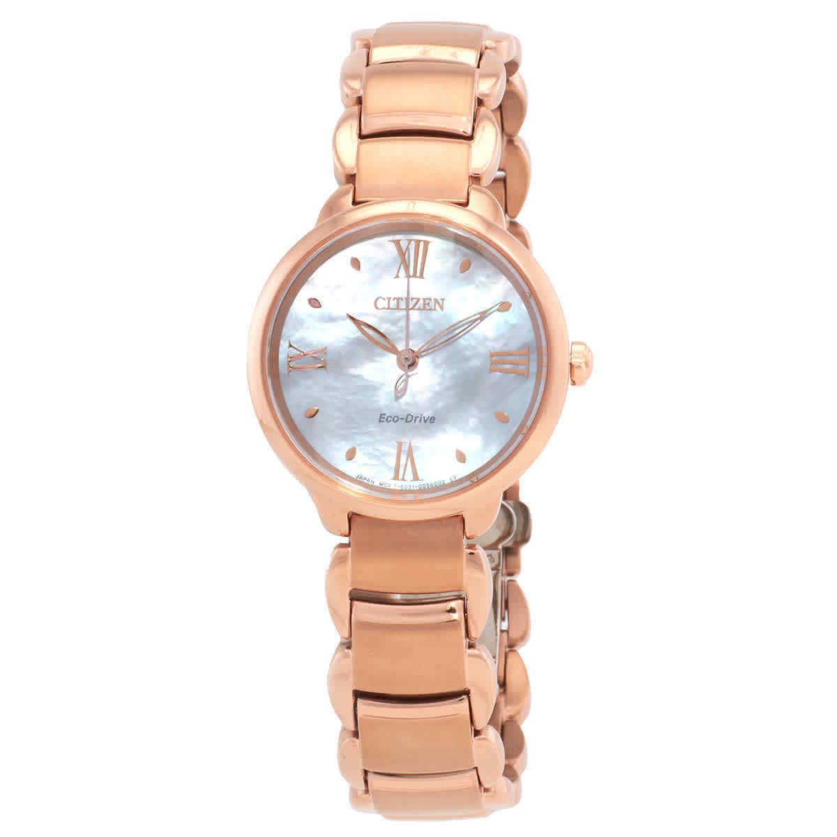 Citizen L Series Eco-drive Mop Dial Ladies Watch EM0928-84D - Dial: Mother of Pearl, Band: Rose Gold-tone, Bezel: Rose Gold-tone