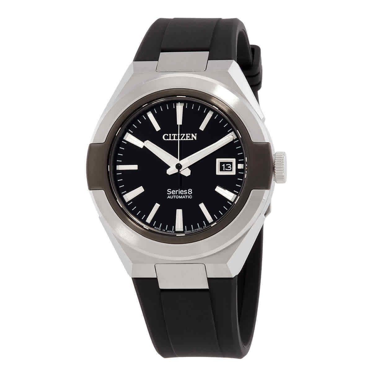 Citizen Series 8 Automatic Black Dial Men`s Watch NA1004-10E - Dial: Black, Band: Black, Bezel: Silver-tone