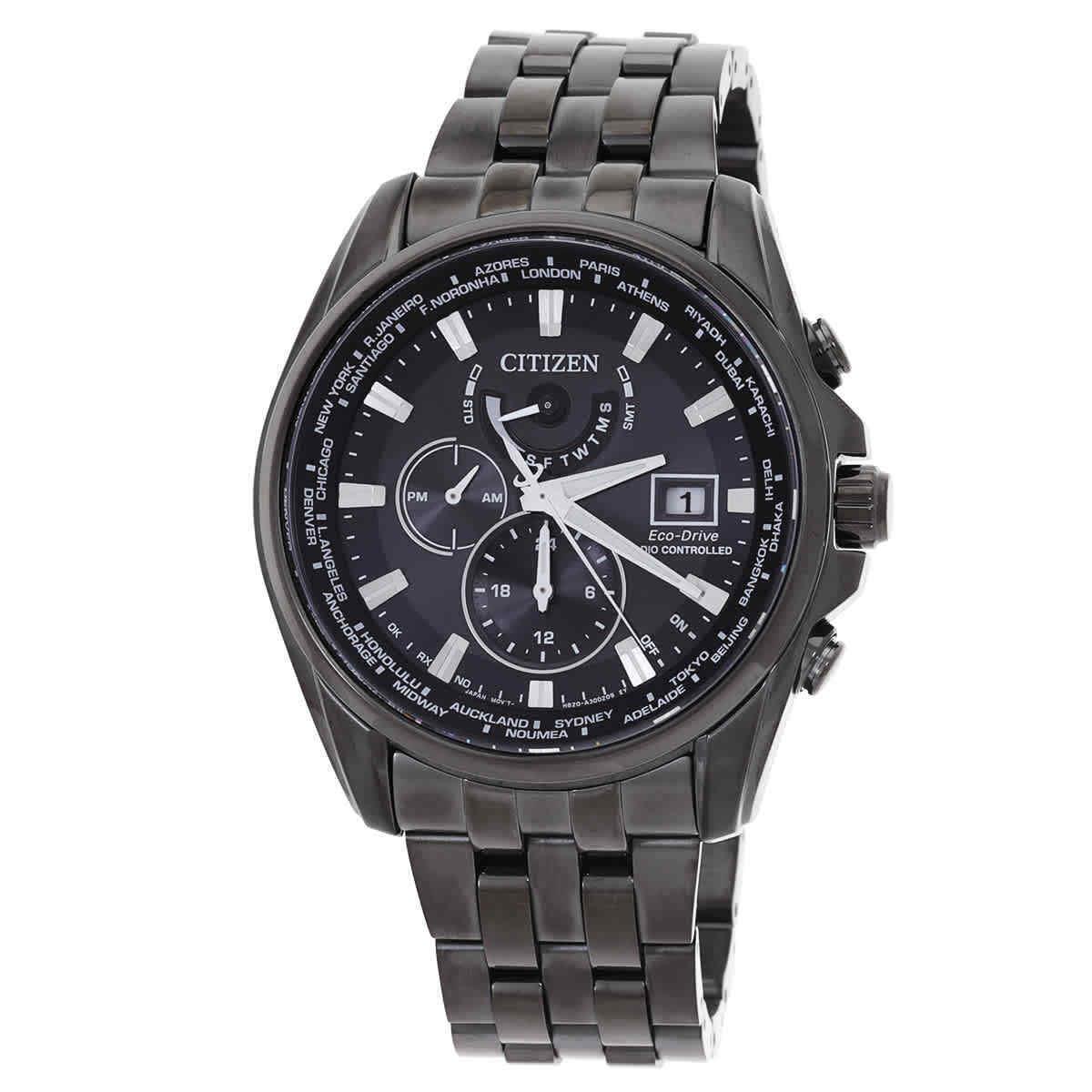 Citizen Perpetual Alarm Chronograph Quartz Black Dial Men`s Watch AT9127-80E
