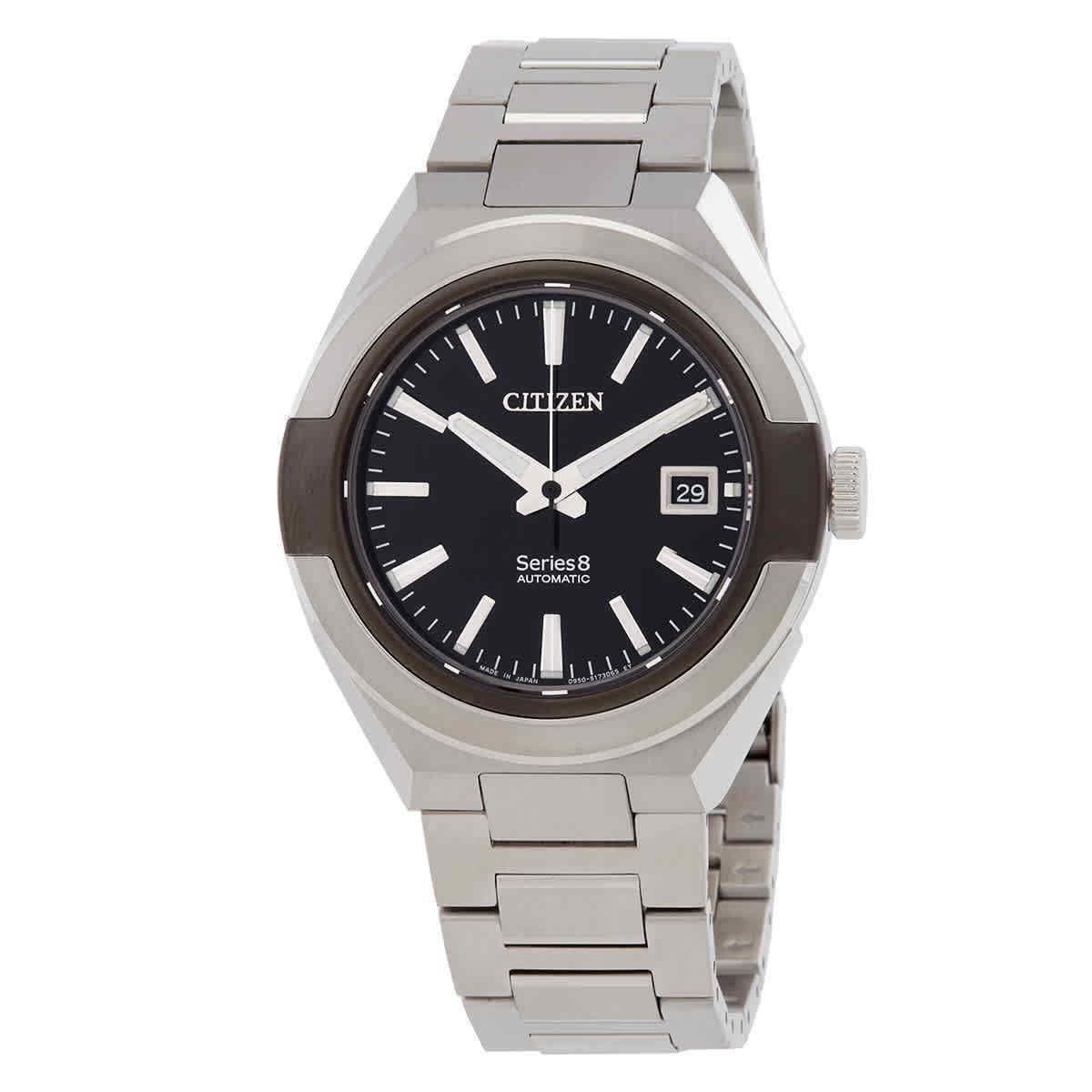 Citizen Series 8 Automatic Black Dial Men`s Watch NA1004-87E - Dial: Black, Band: Silver-tone, Bezel: Silver-tone