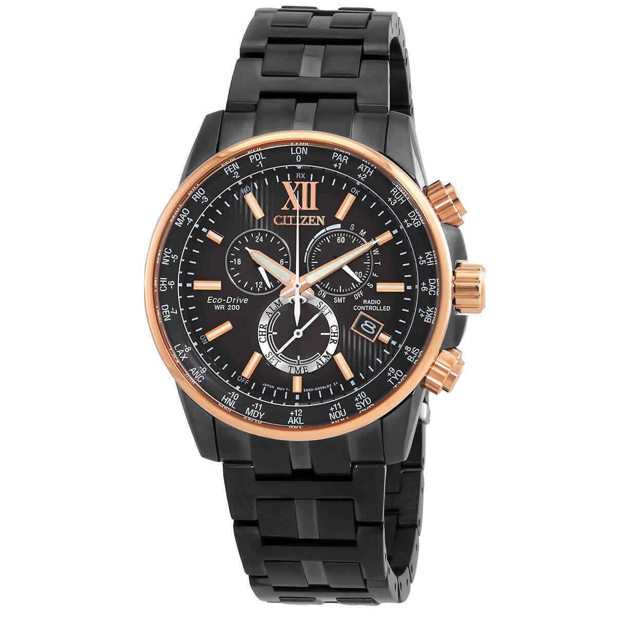 Citizen Eco-drive Perpetual World Time Chronograph Gmt Black Dial Men`s Watch
