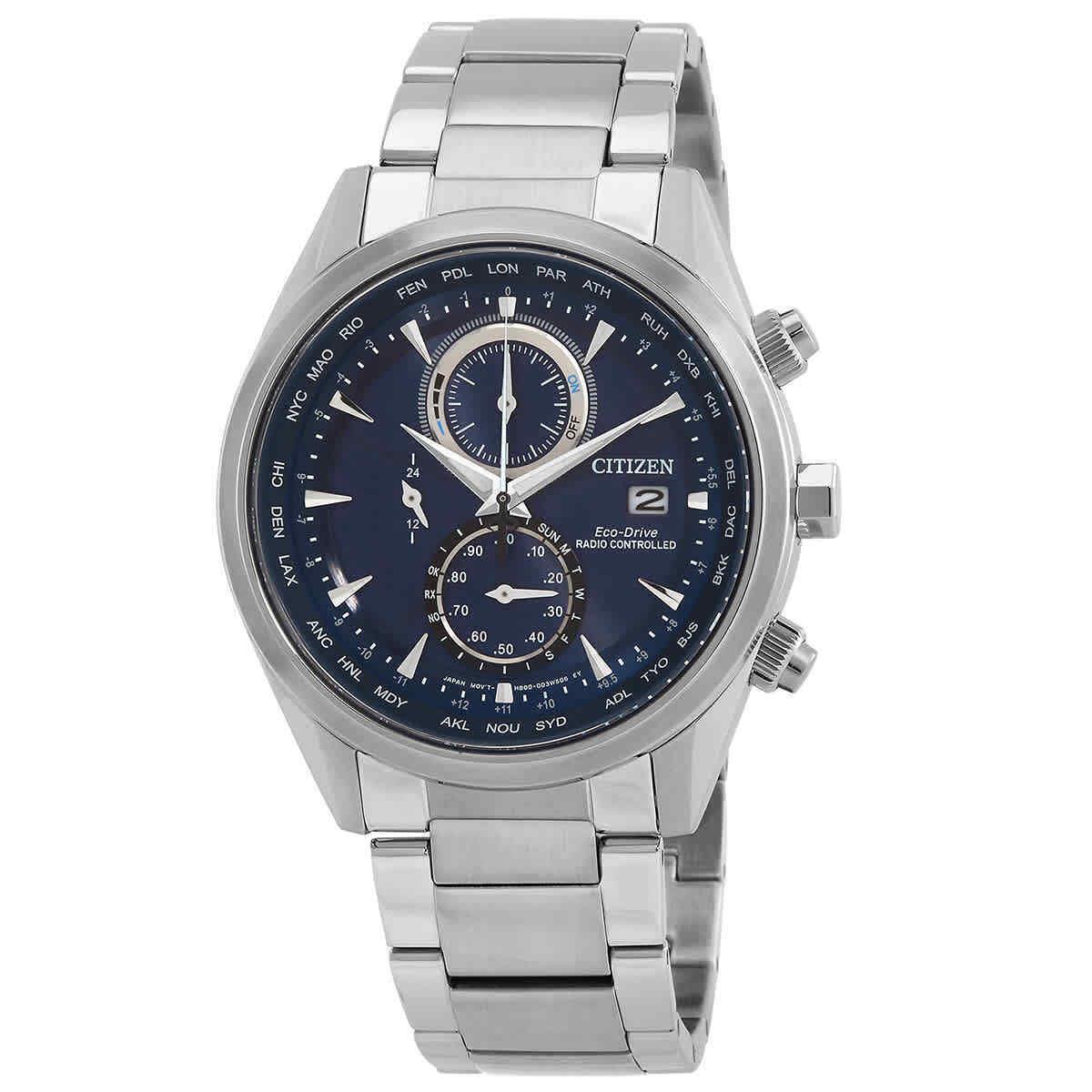 Citizen Eco-drive Perpetual Alarm World Time Chronograph Gmt Blue Dial Men`s