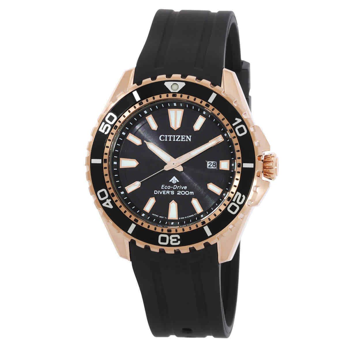 Citizen Promaster Black Dial Men`s Watch BN0193-17E - Dial: Black, Band: Black, Bezel: Rose Gold-tone