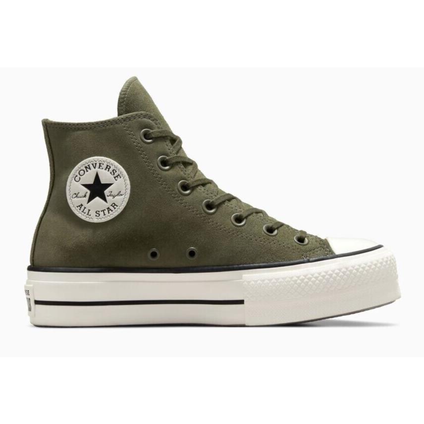 Womens Converse Chuck Taylor All Star Lift Platform Olive Black Suede Shoes