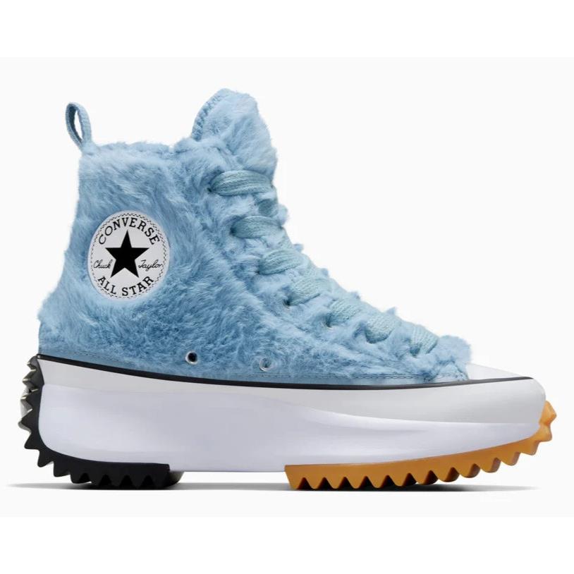 Womens Converse Run Star Hike Platform Blue White Black Fur Shoes - Blue