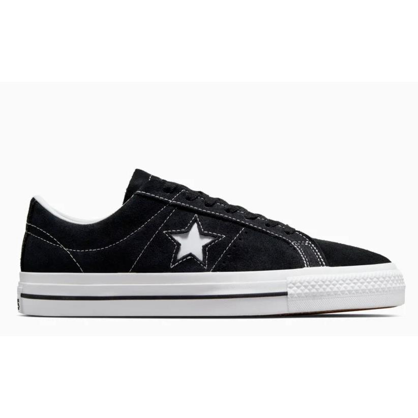 Womens Converse Cons One Star Pro Black White Suede Shoes - Black