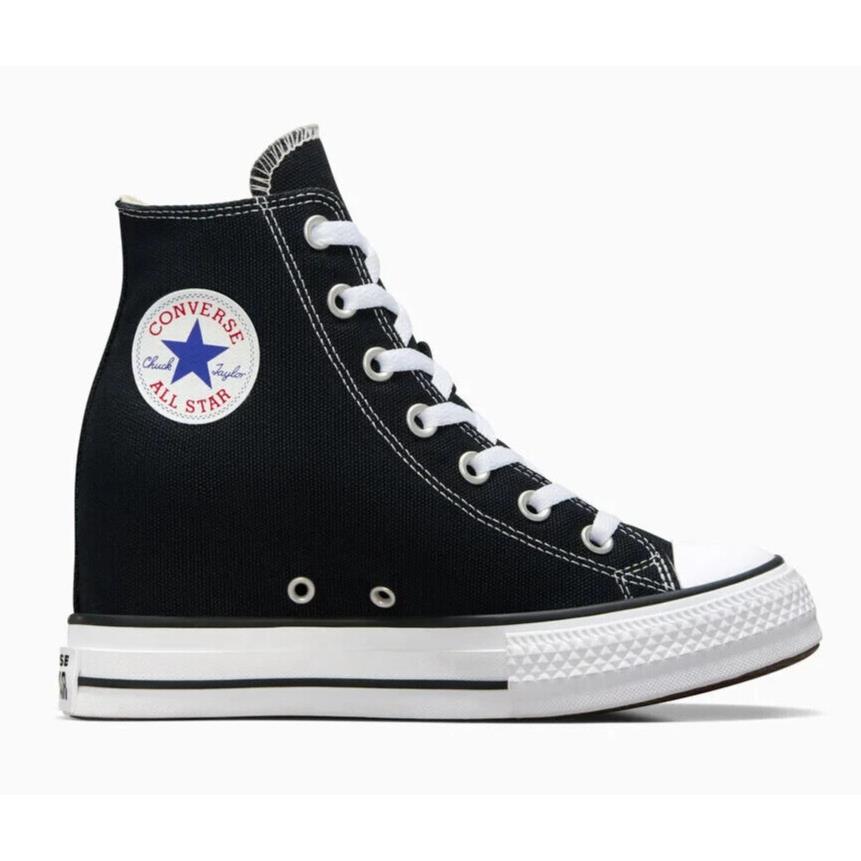 Womens Converse Chuck Taylor All Star Platform Black Red Canvas Wedge Shoes