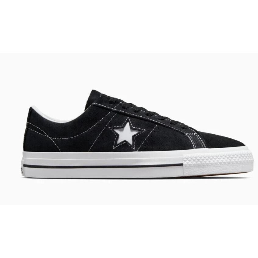 Mens Converse Cons One Star Pro Black Black White Suede Shoes - Black