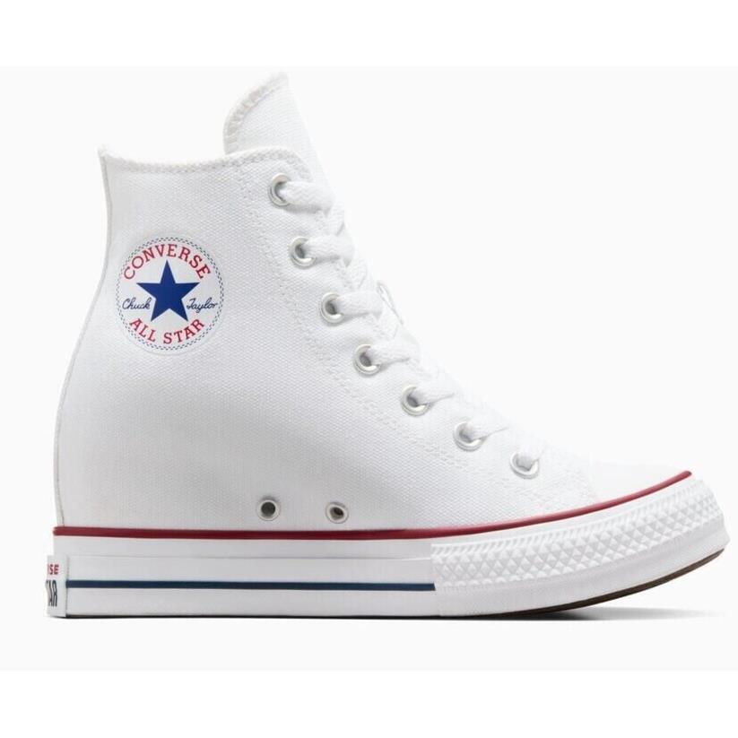 Womens Converse Chuck Taylor All Star Platform White Red Canvas Wedge Shoes