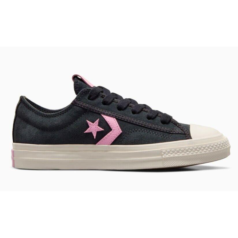 Womens Converse Star Player 76 Black Pink Shadow Wood Suede Shoes - Black