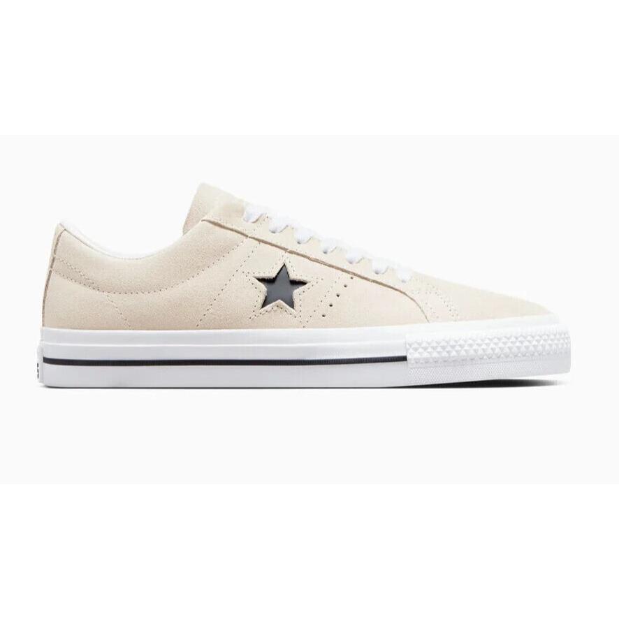 Mens Converse Cons One Star Pro Egret White Black Suede Shoes - Beige