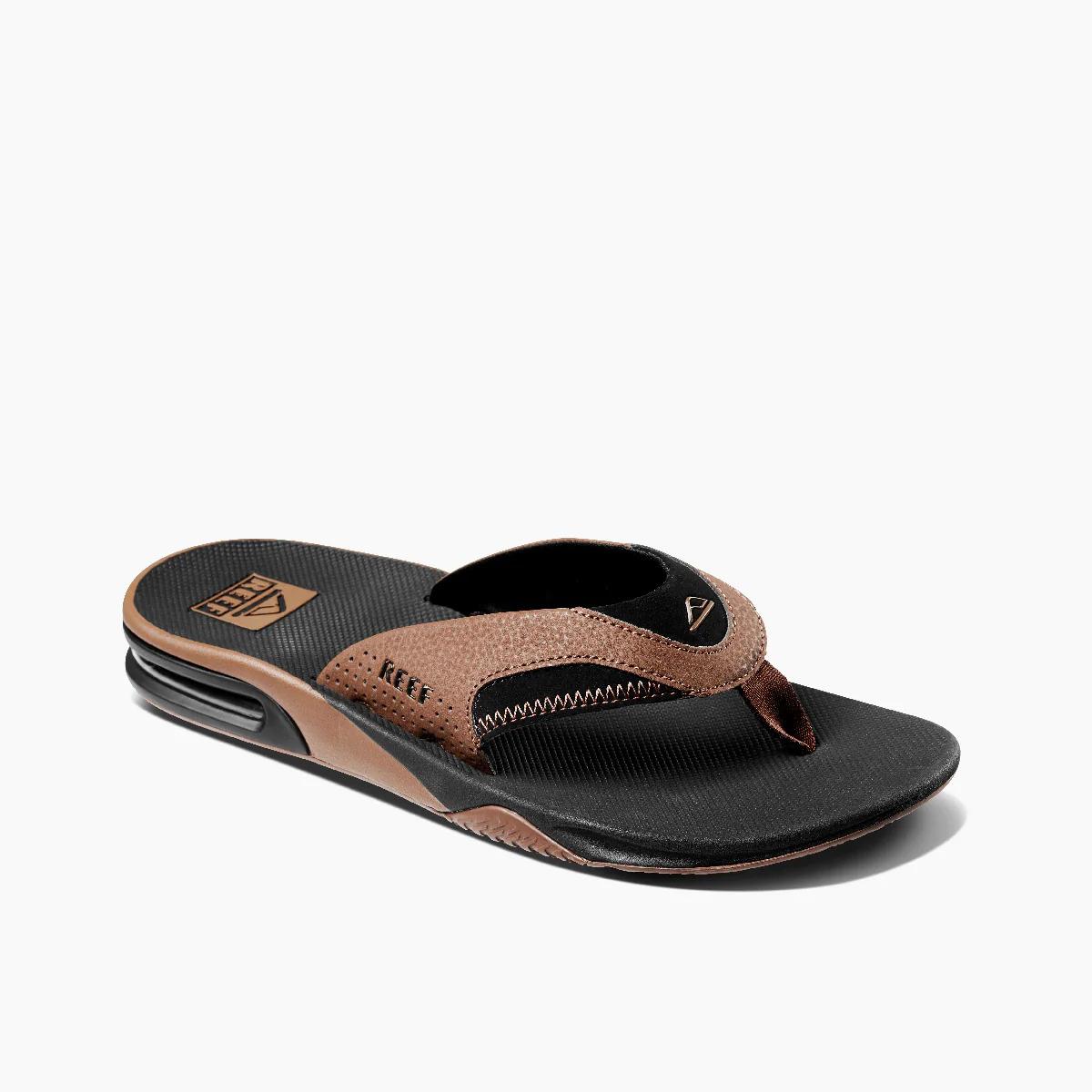 Reef Men`s Fanning Flip Flop Black and Tan - CI8102 Black and Tan