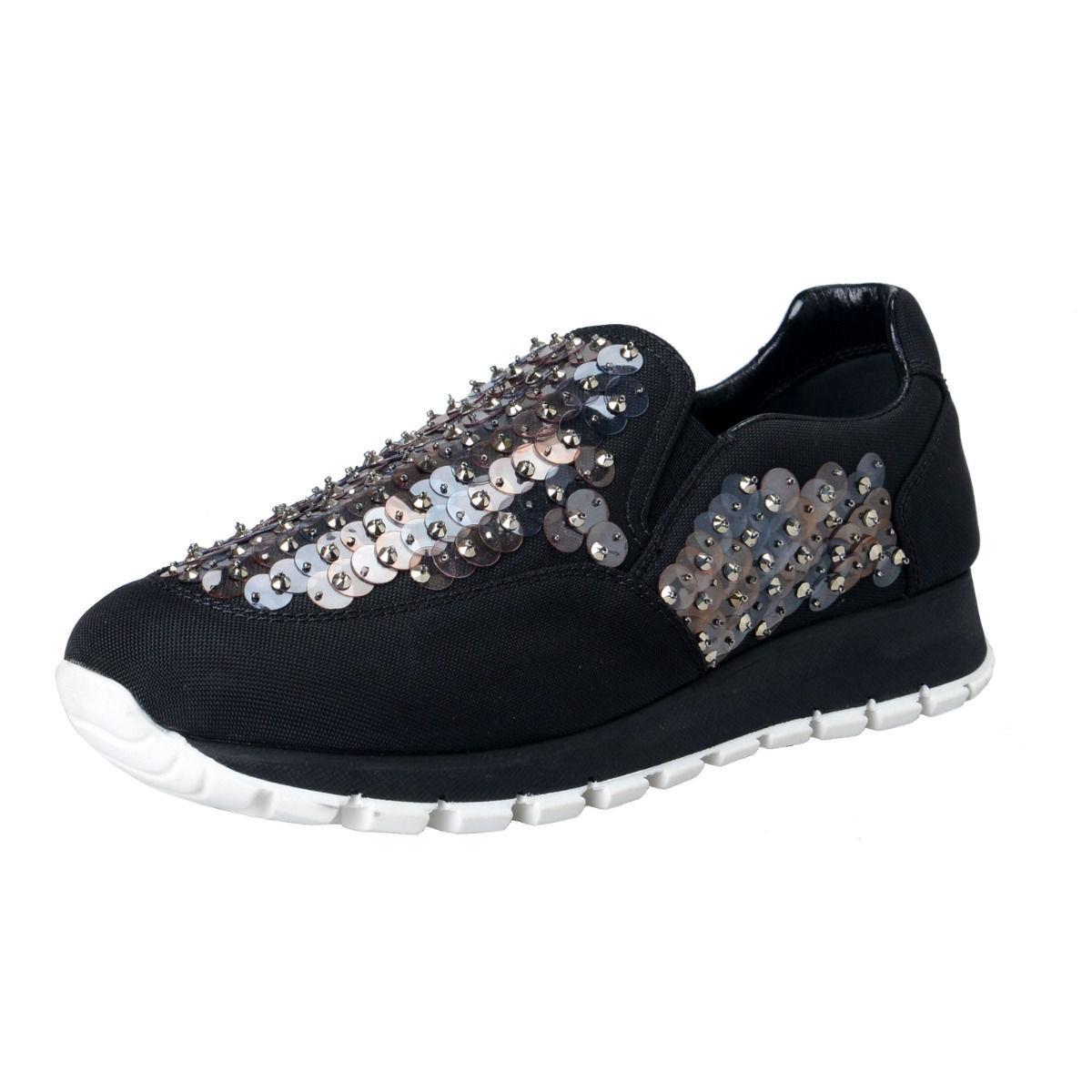 Prada Women`s Sequin Decorated Moccasins Loafers Slip On Shoes Sz 5 6