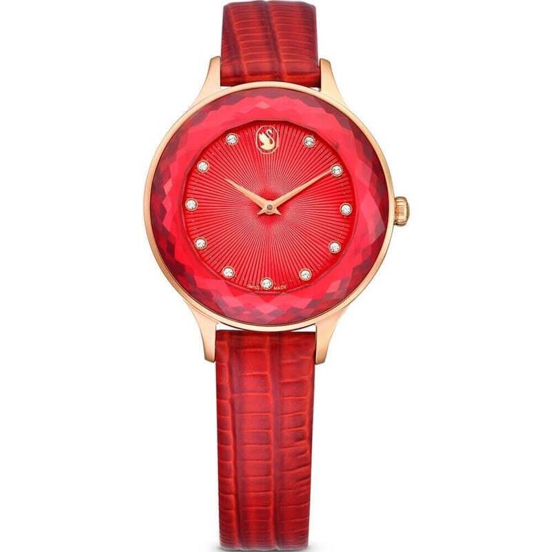 Swarovski Women`s Octea 33mm Red Leather Quartz Watch 5650002