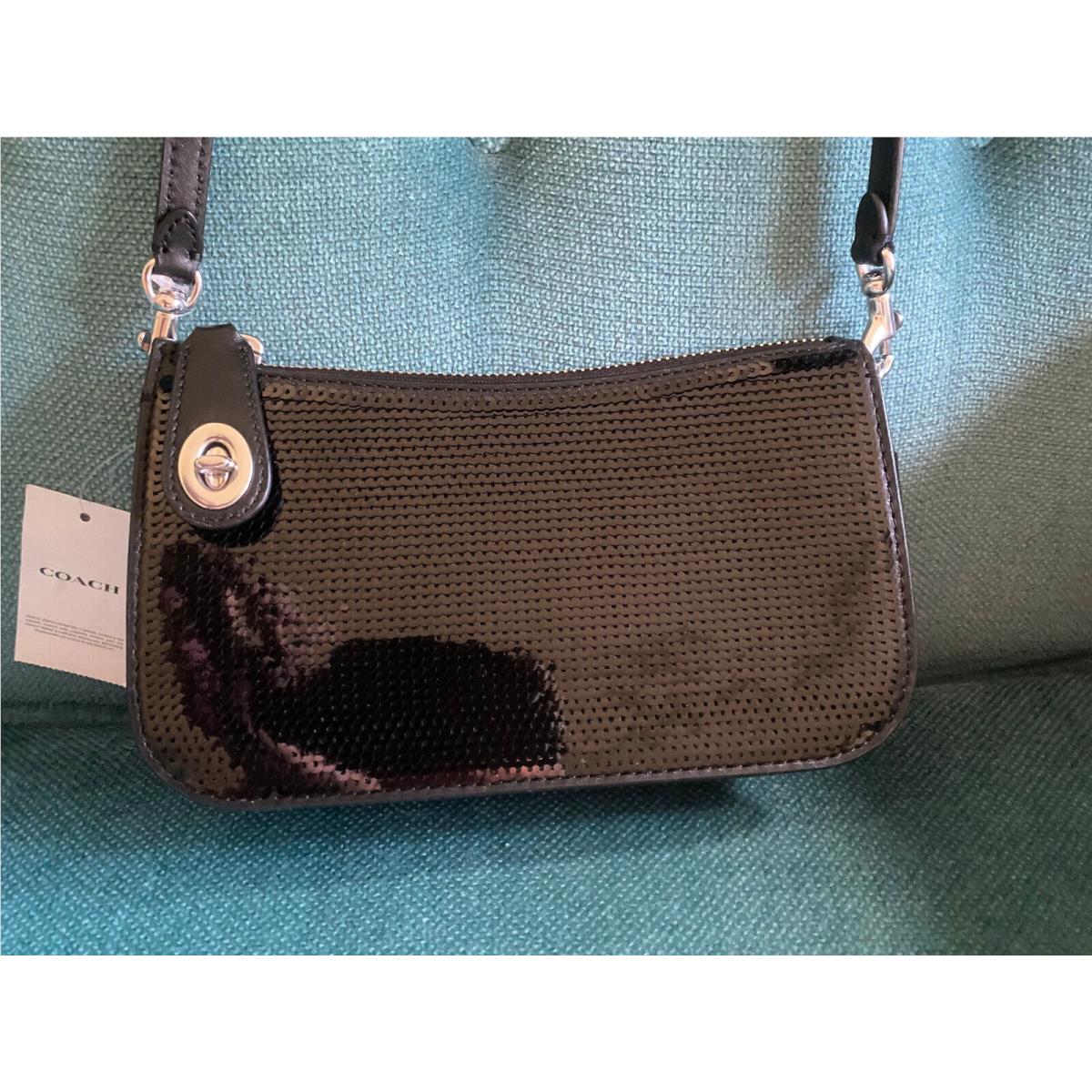 Coach Black Sequin Penn Clutch or Shoulder Phone Bag Purse