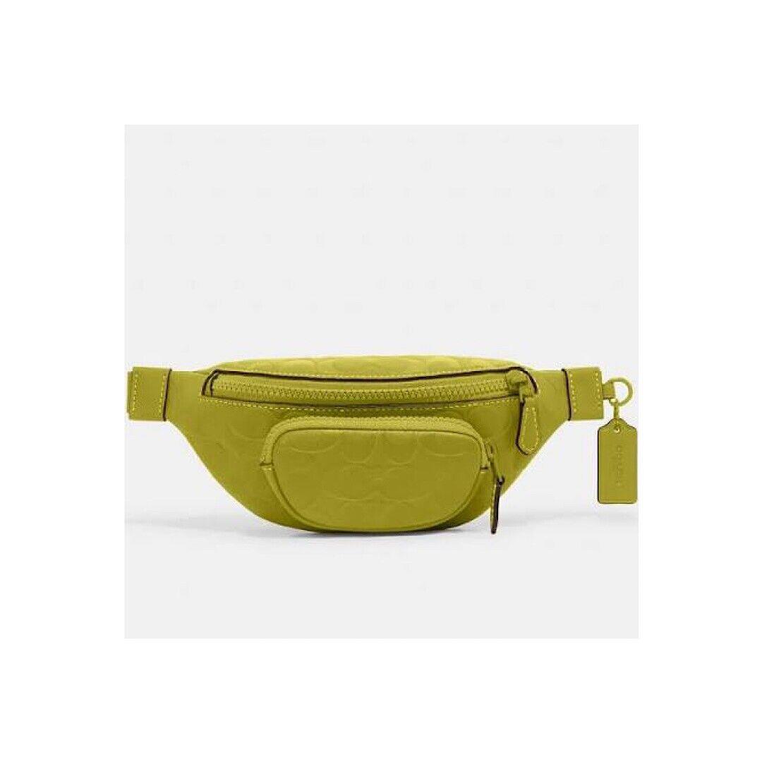 Coach Signature Leather Sprint Mini Belt Bag CH073 Color Chartreuse - Exterior: Chartreuse