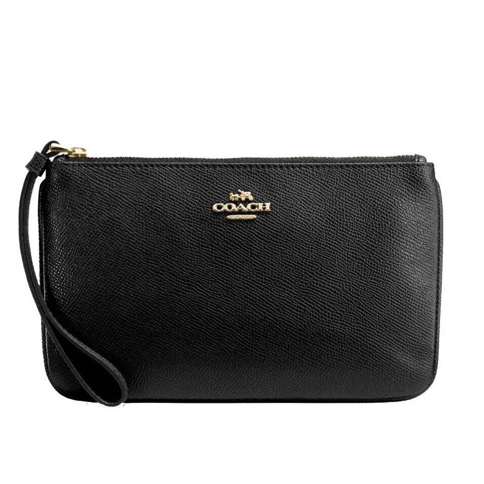 Coach Crossgrain Leather Large Wristlet F57465 Black Gold