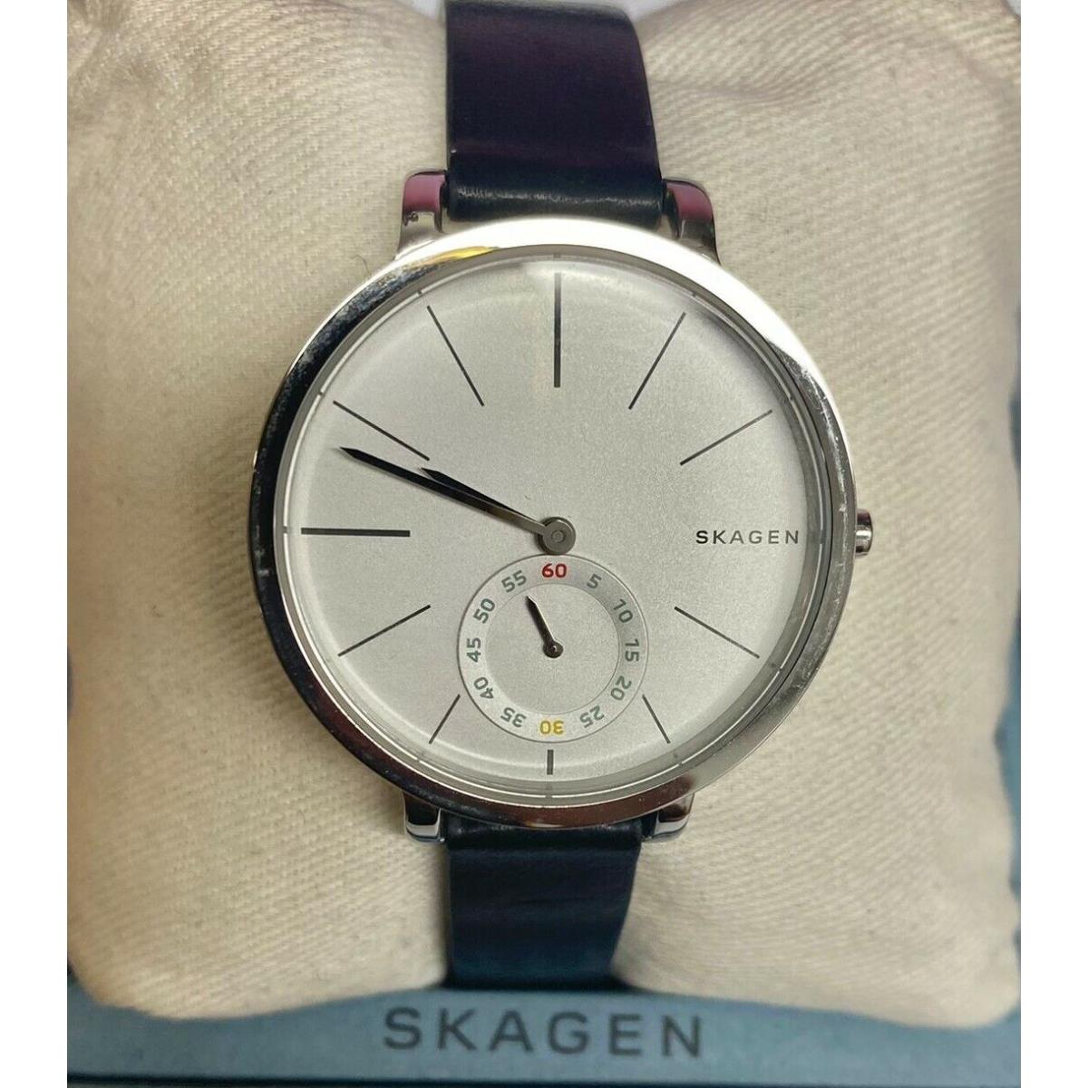 Skagen Women`s Hagen Watch in Silvertone with Black Leather Strap SKW2435
