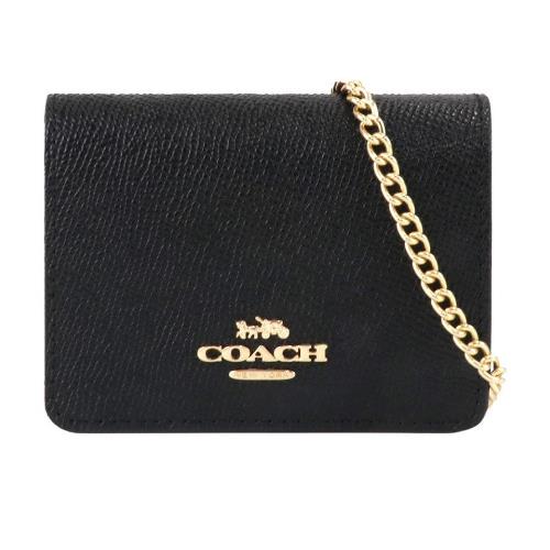 Coach Mini Wallet on a Chain in Cross-grained Leather C0059 Black Purse Cute