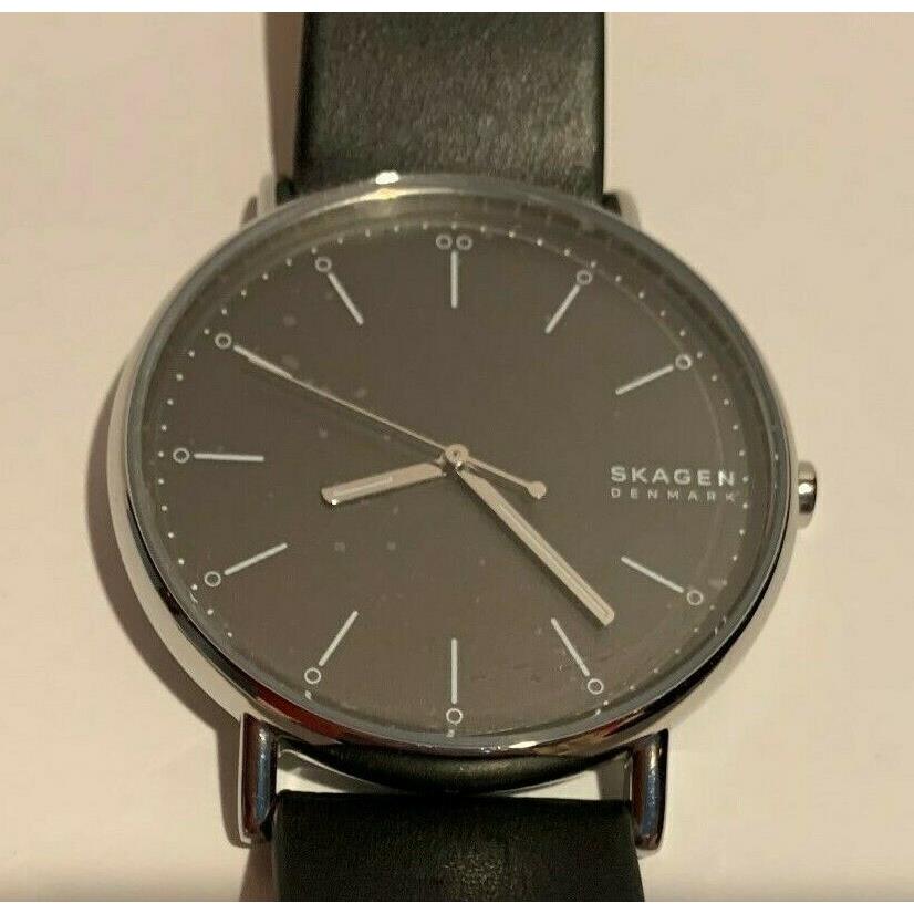 skagen signatur black leather watch