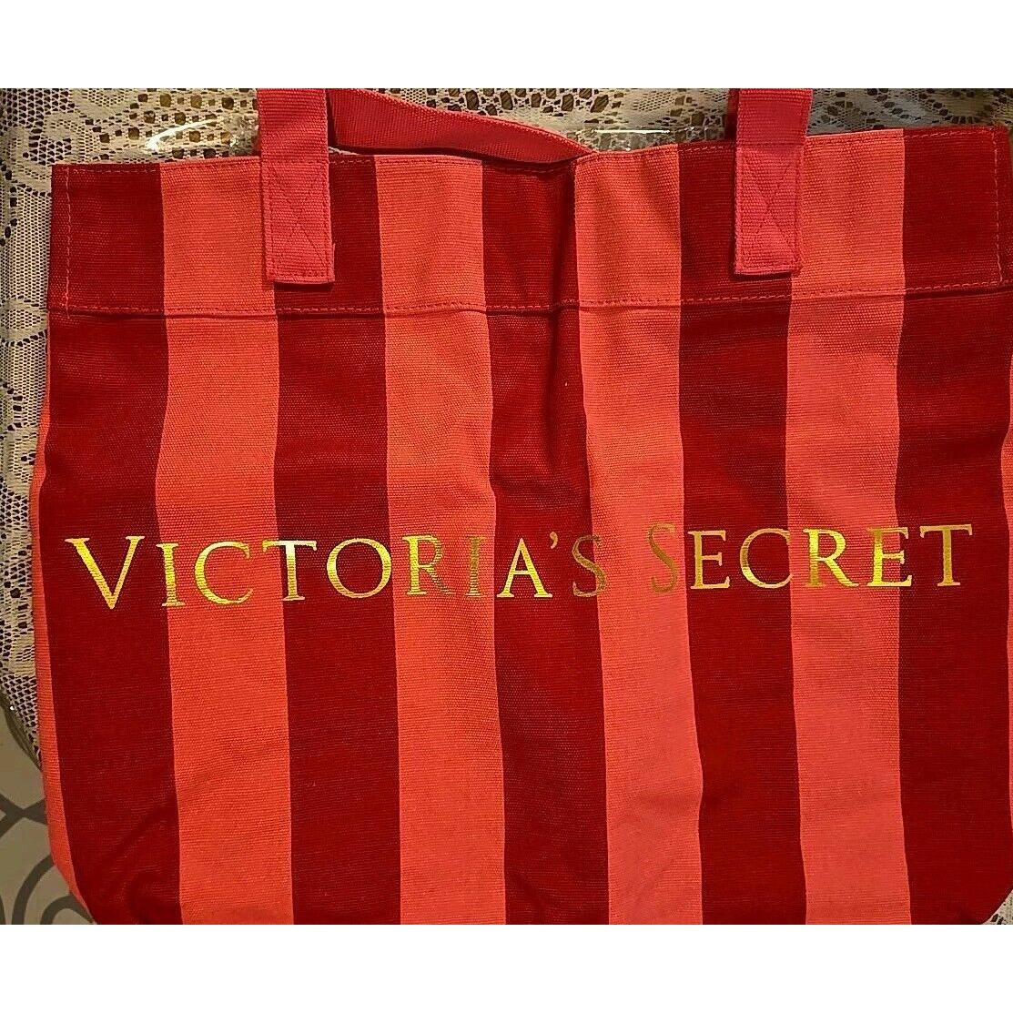 Victoria`s Secret Pink Red Stripe Canvas Tote/beach/shoulder Bag