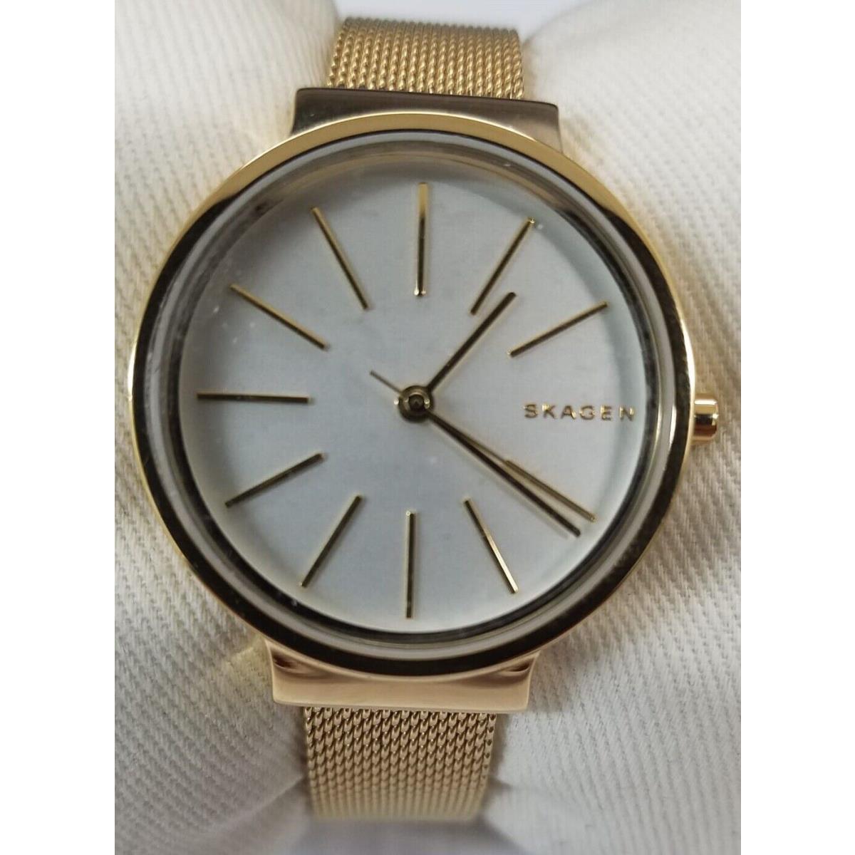 Skagen SKW2477 Ancher White Dial Gold Tone Stainless Steel Mesh Women`s Watch