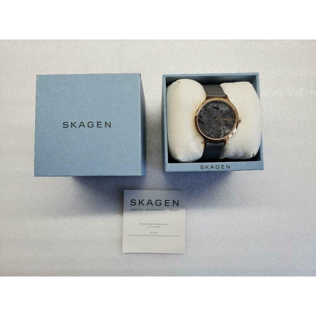 Skagen Anita Grey Marbled Dial Grey Leather Strap Women`s Watch SKW2672