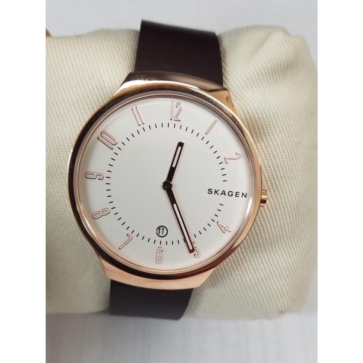 Skagen SKW6458 Grenen Silver Dial Brown Leather Strap Men`s Watch