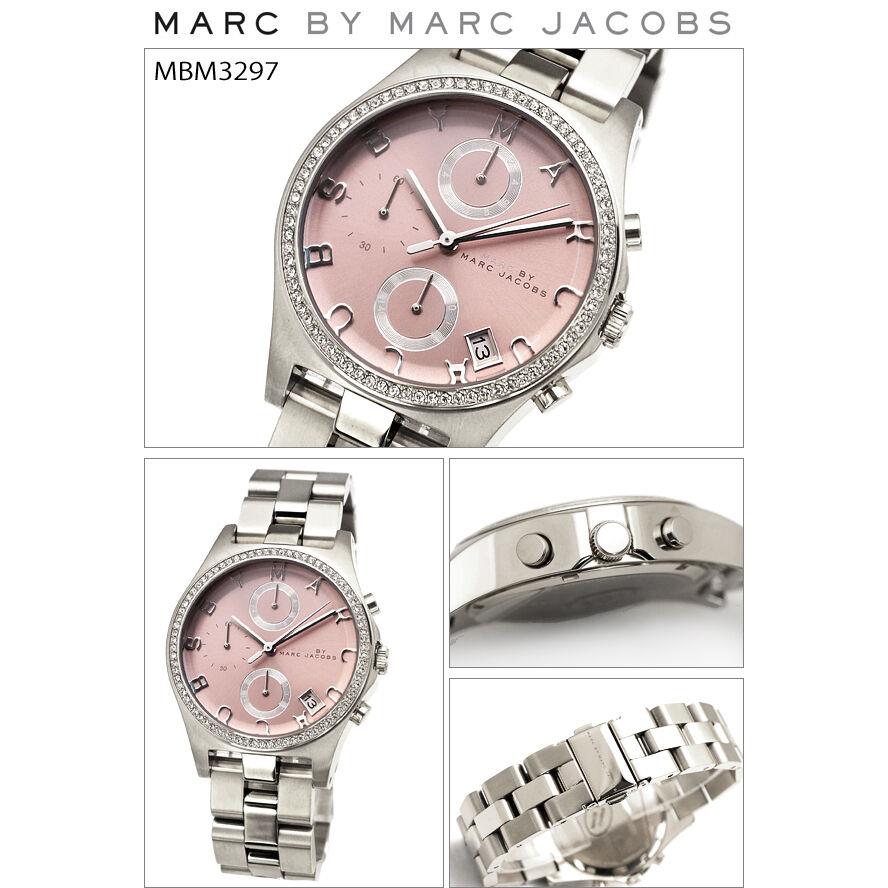 Marc Jacobs Henry Polished Silver Tone Crystal Mauve Pink Dial Watch MBM3297