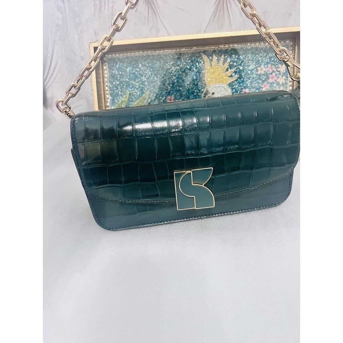 Kate Spade Dakota Croc-embossed Small Body Crossbody Bag Rock Garden Green New