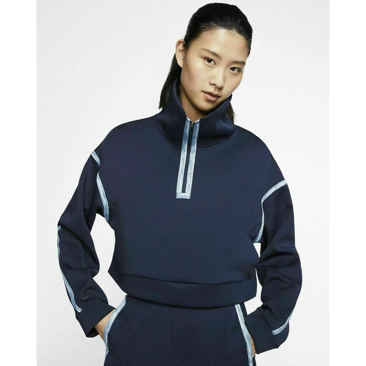 Nike Womens Tech Pack 1/4-Zip Fleece Training Pullover Navy Blue Large