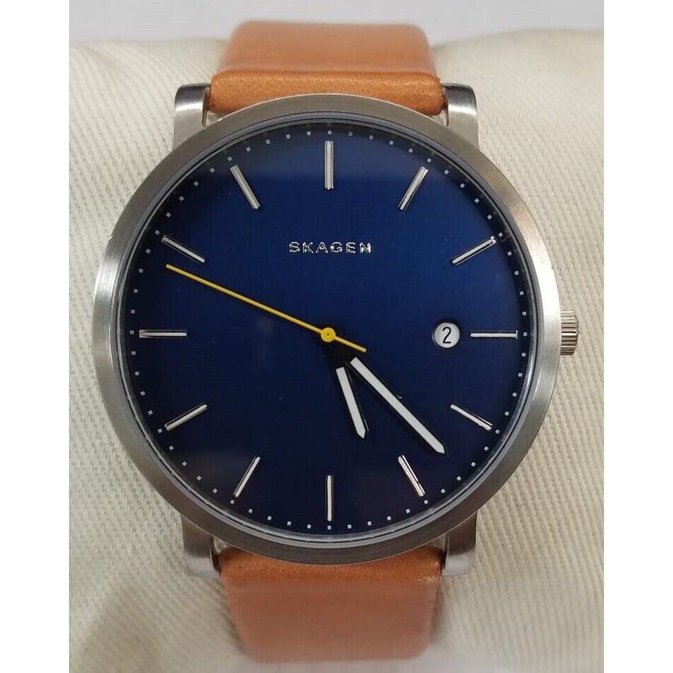 Skagen Men`s Hagen SKW6279 Brown Leather Strap Blue Dial Stainless Steel Watch - Dial: Blue, Band: Brown