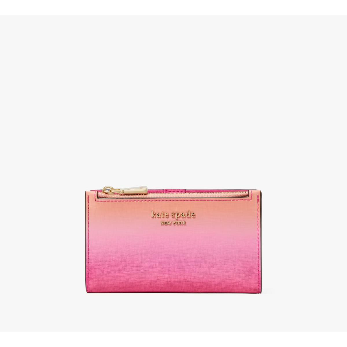 Kate Spade Morgan Ombre Mellon Ball Pink Leather Small Slim Bifold Wallet