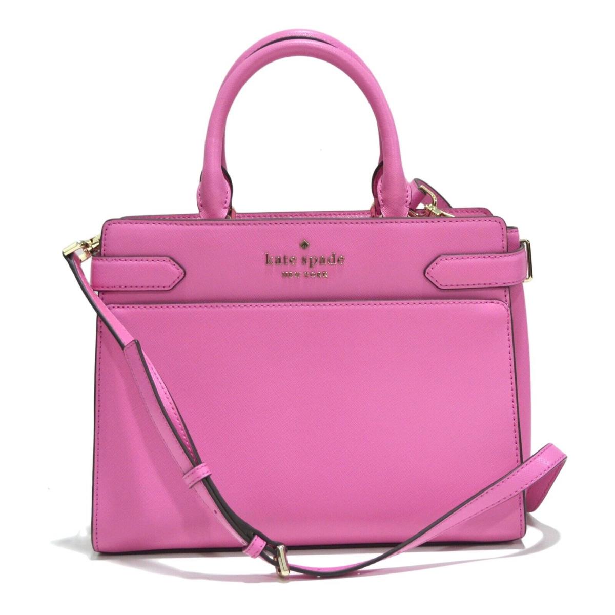 Kate Spade New York Purse Staci Medium Satchel Detachable Strap Bright Peony New - Handle/Strap: Pink, Hardware: Gold, Exterior: Pink