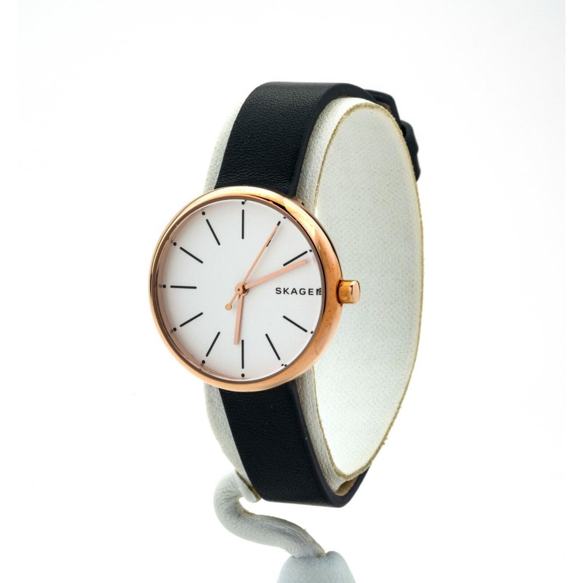 Skagen Women`s Signatur Blue Leather Watch SKW2592 - Dial: White, Band: Blue