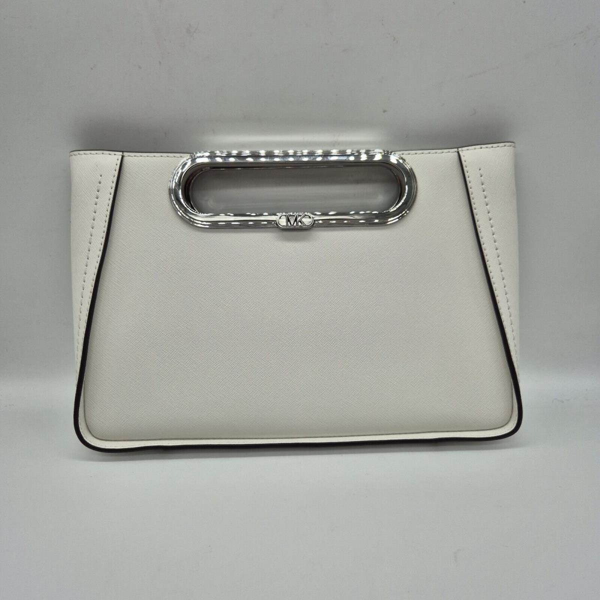 Michael Kors Chelsea Large Silver Convertible Clutch Optic White Shoulder Strap